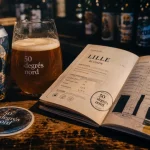 50 degres nord bière à Lille : canette et verre ambré en bar