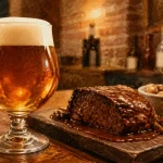 Ambrée du nord : verre de bière ambrée aux notes caramel, carbonade flamande