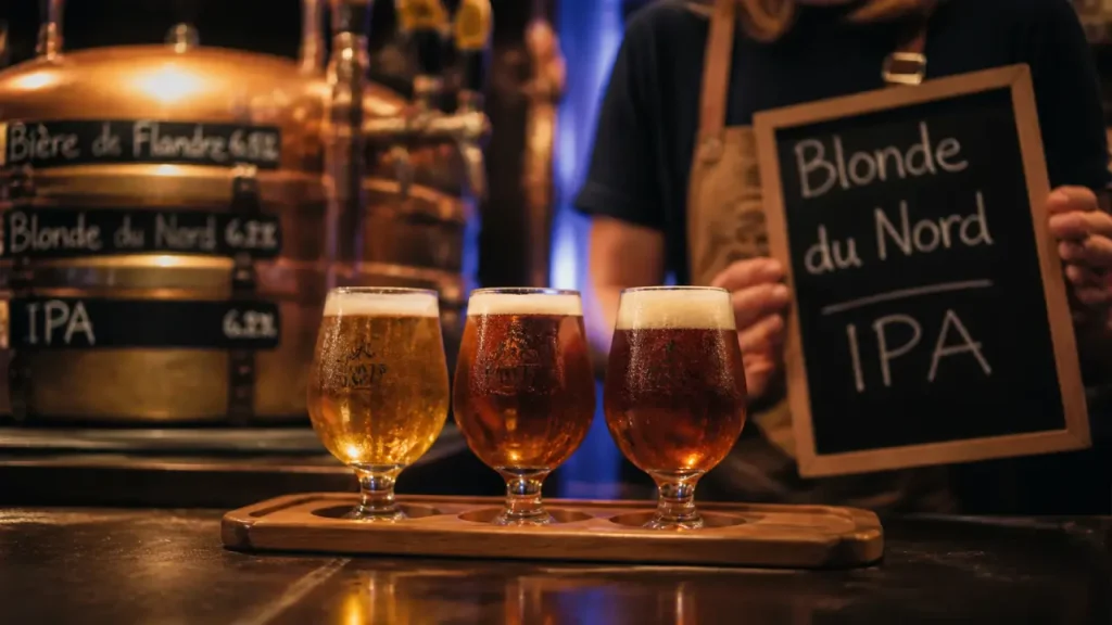 Bar à bière Lille : verres tulipe et fût pression pour dégustation
