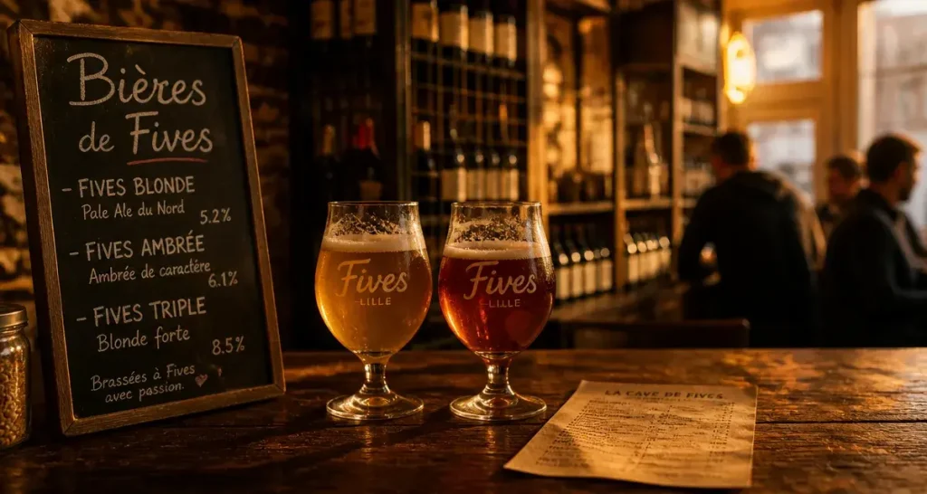 Bire Lille Fives dans un bar  Lille-Fives, verres et ardoise