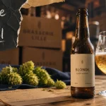Bière sans alcool nord : bouteille et verre tulipe en brasserie à Lille