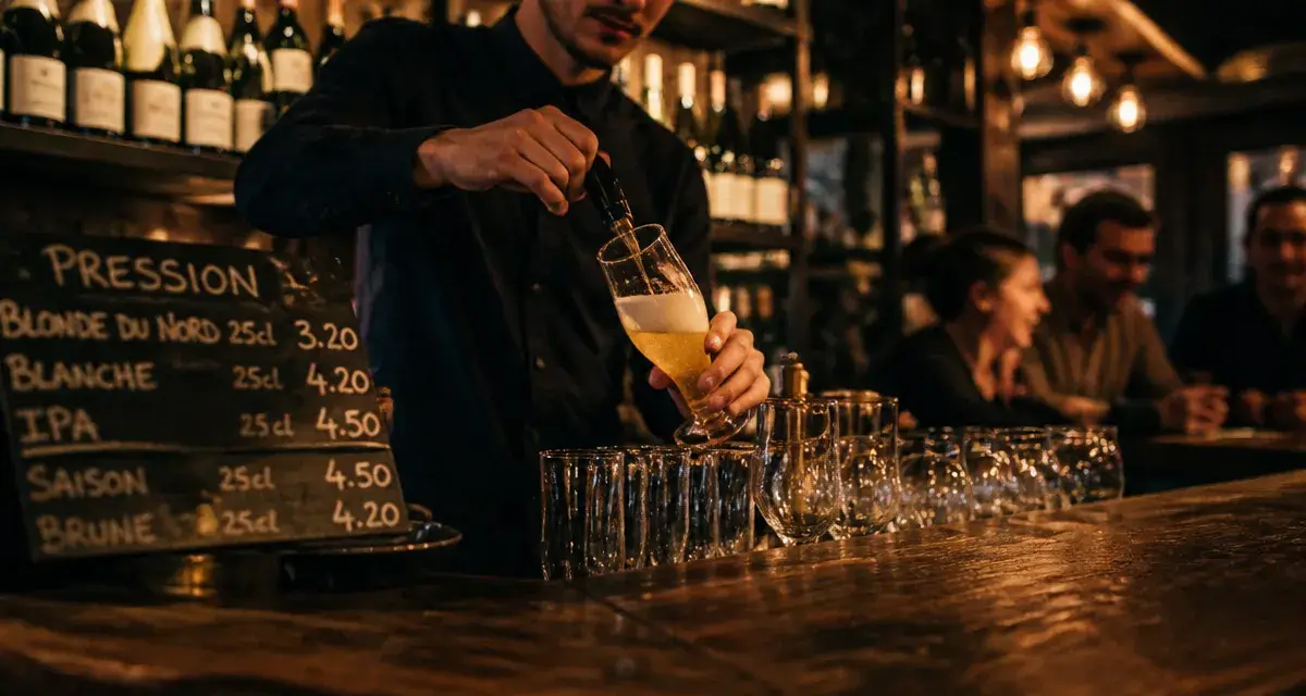 Biere vieux lille au comptoir d’un bar du Vieux-Lille