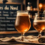 Bières du nord : bière ambrée du Nord sur comptoir, Lille et Pas-de-Calais
