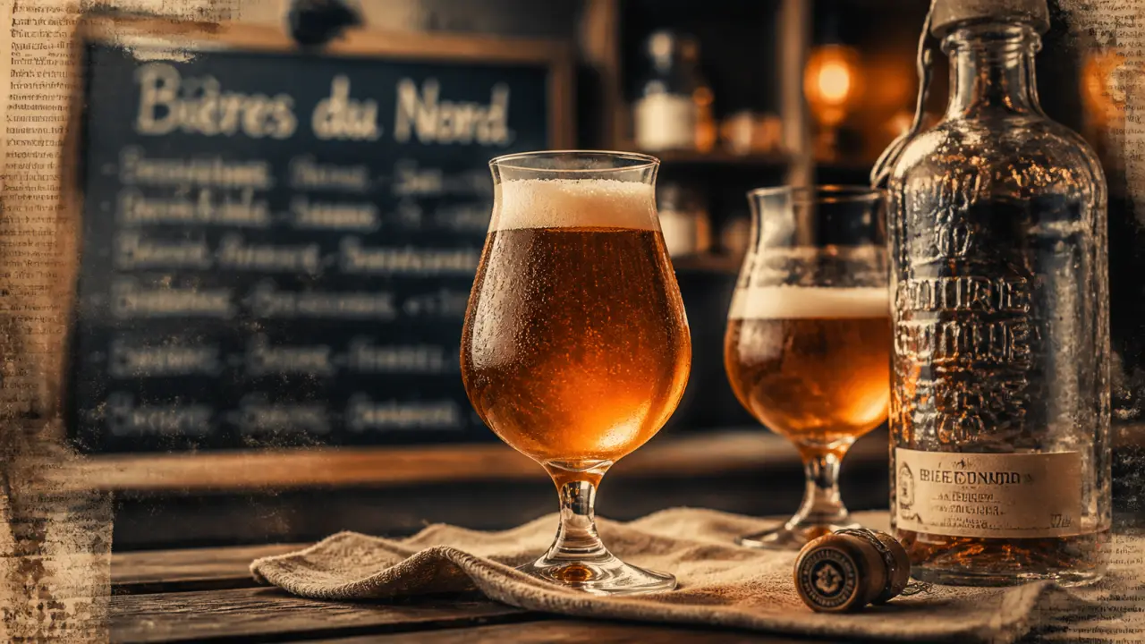 Bières du nord : bière ambrée du Nord sur comptoir, Lille et Pas-de-Calais