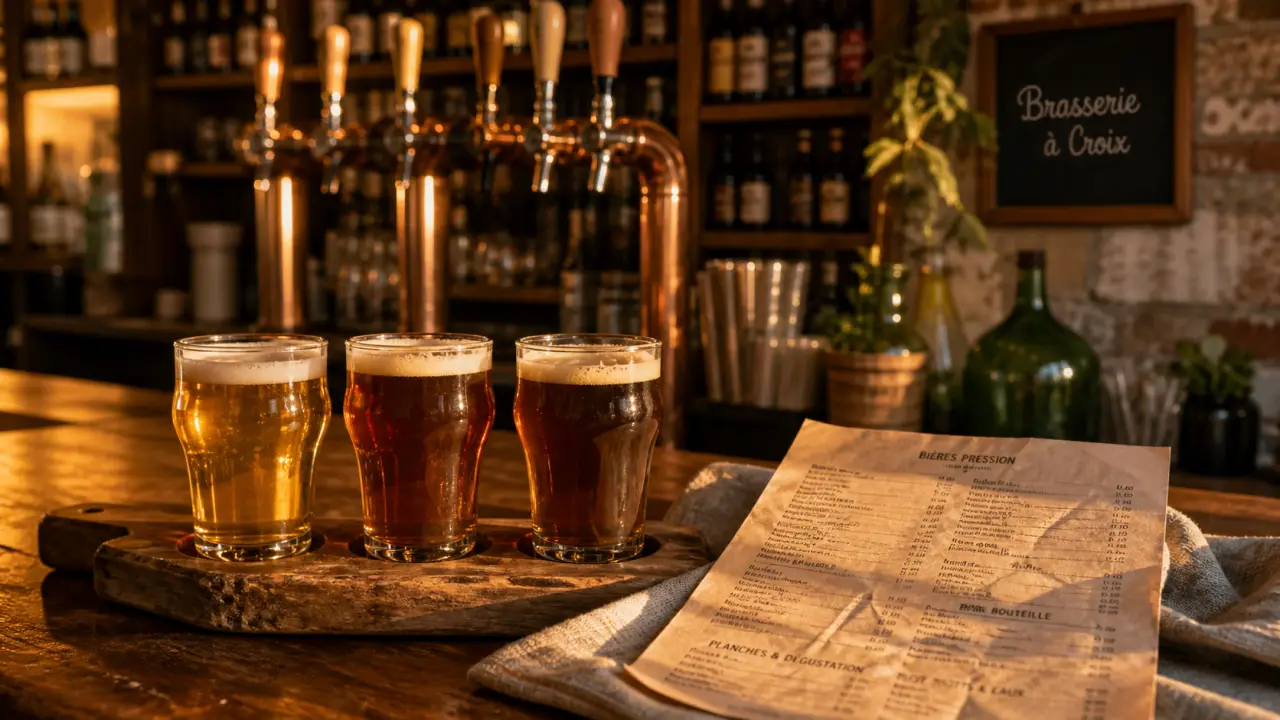 Brasserie croix : bar à bières avec verres de dégustation