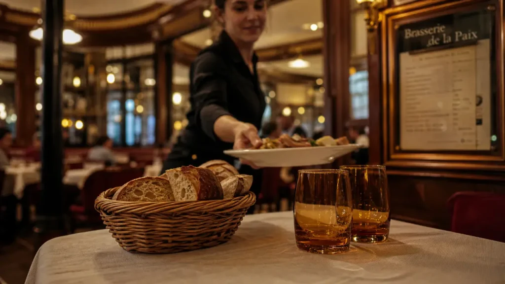 Brasserie de la paix Lille : table et verres ambrés, ambiance brasserie