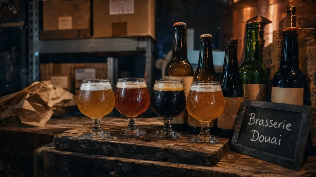 Brasserie Douai : cave spécialisée, verres tulipe et bouteilles