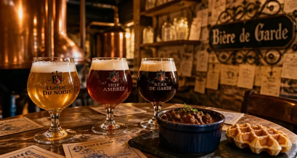 Brasserie flandre intérieure : verres bière de garde et blonde du Nord en estaminet