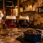 Brasserie flandre intérieure : verres bière de garde et blonde du Nord en estaminet