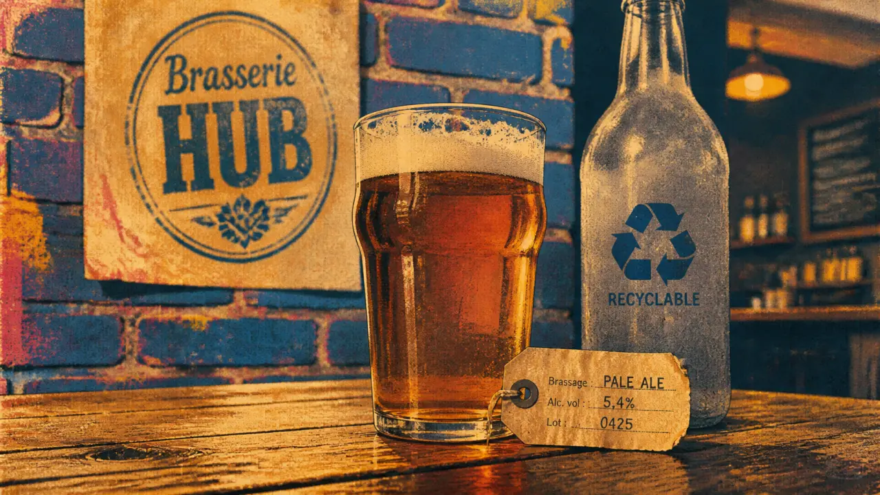 Brasserie hub à Roubaix : bière ambrée en intérieur