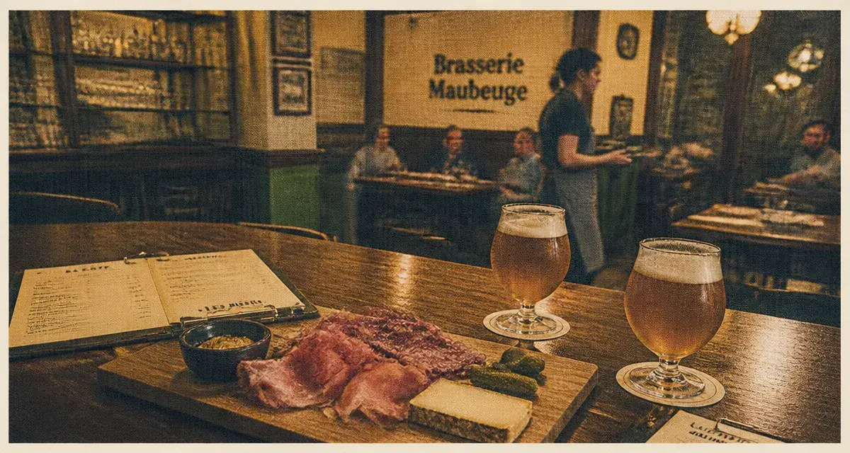 Intérieur de brasserie maubeuge avec bière artisanale et comptoir
