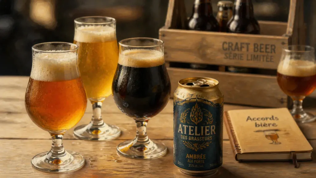 Brasserie tandem : bière en verres tulipes, fraîcheur et accords