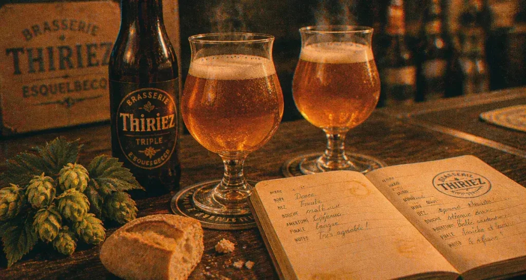Brasserie Thiriez à Esquelbecq : verres de bière et houblon