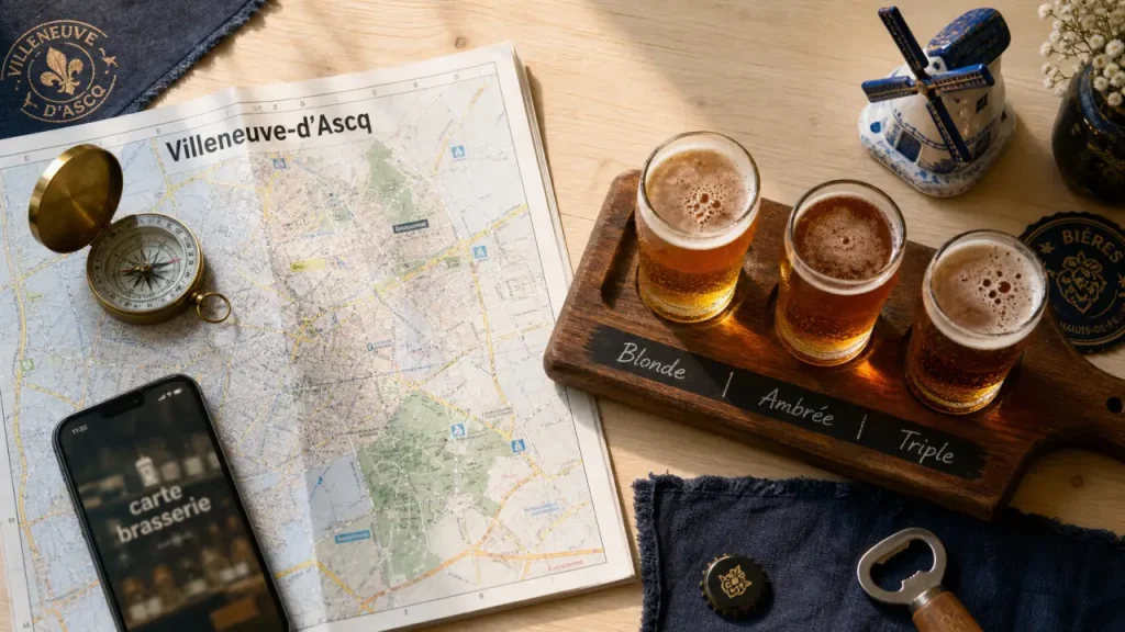 Brasserie villeneuve d'ascq : verres de bière, dégustation et carte