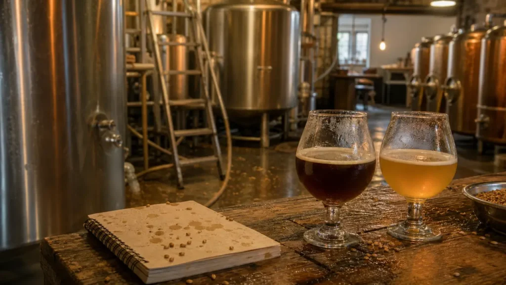 Brasseries artisanales nord : intérieur de brasserie artisanale, cuves et verres