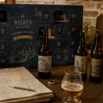 Calendrier de l'avent bière du nord : 24 cases, bouteilles et verre de dégustation