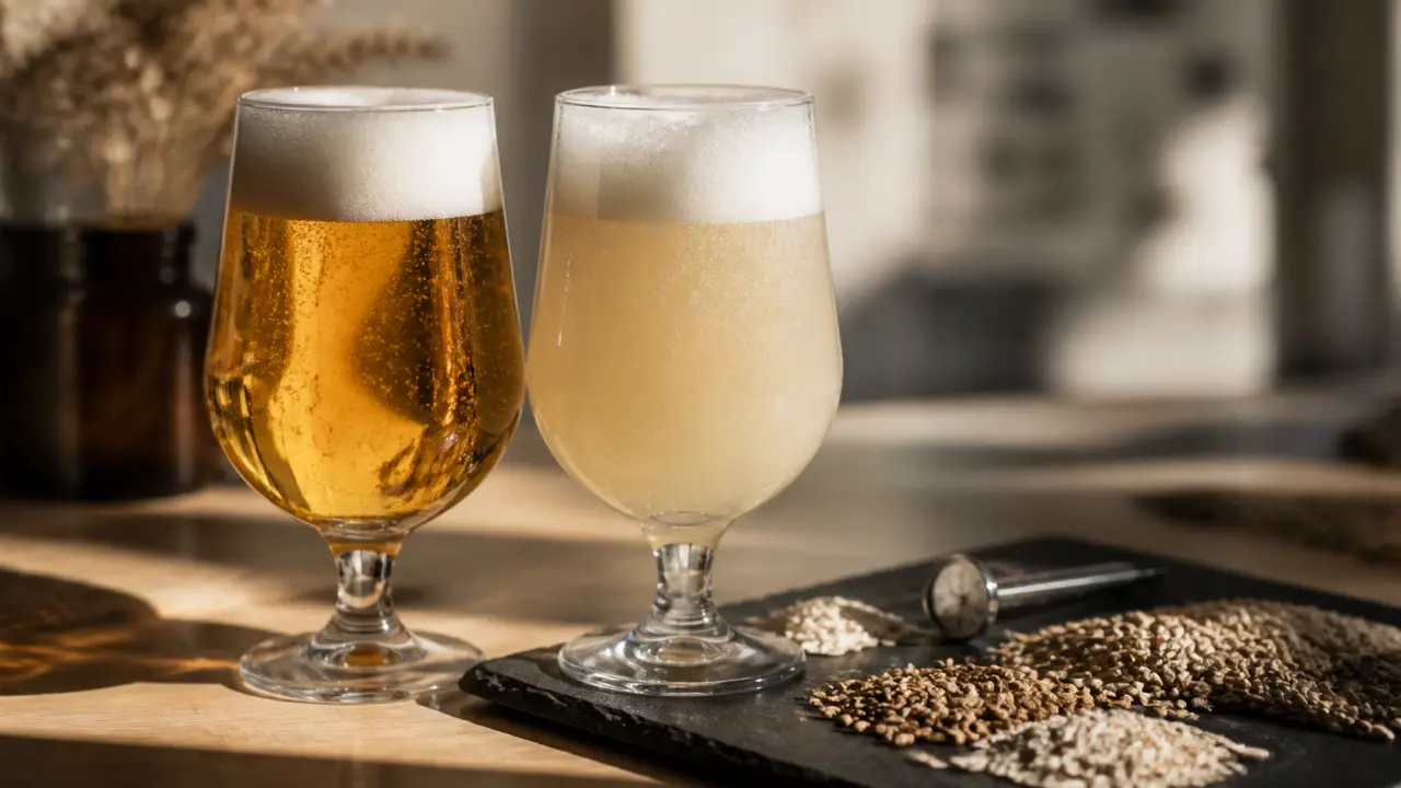 Difference biere blanche et blonde : bière blonde et bière blanche en verres tulipe