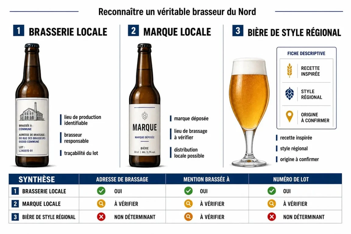 Comparatif visuel pour reconnaître un brasseur du Nord entre brasserie locale, marque locale et bière de style régional