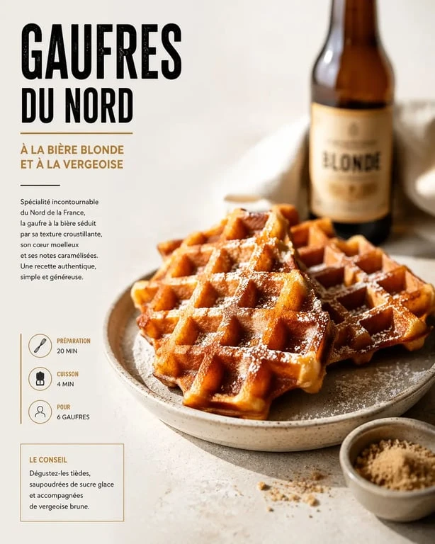 Gaufre du Nord à la bière dorée et croustillante servie avec vergeoise brune