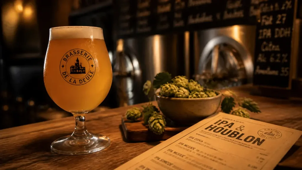 IPA lille : verre tulipe trouble avec houblons, à Lille