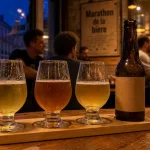 Marathon de la bière nord à Lille : verres de dégustation et bouteille en bar