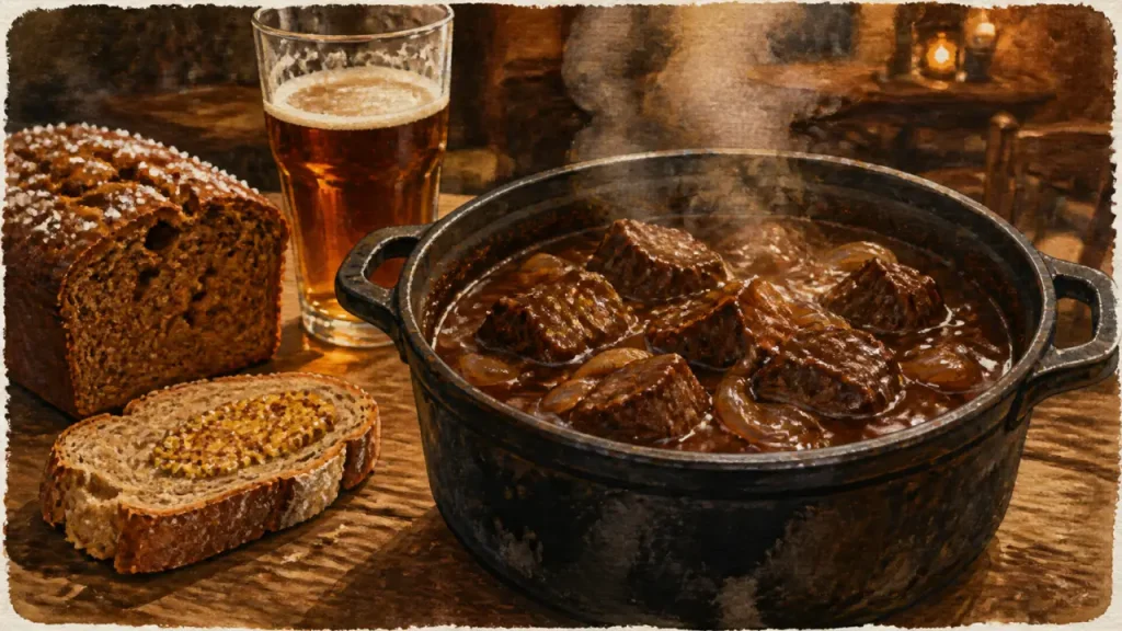 Plat du nord à la bière : carbonnade de bœuf sans amertume, bière et sauce brune