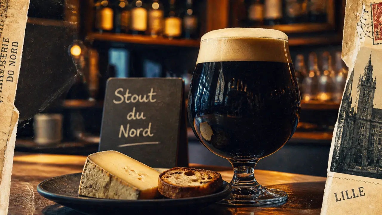 Stout nord en bar lillois : verre de stout noir et mousse dense