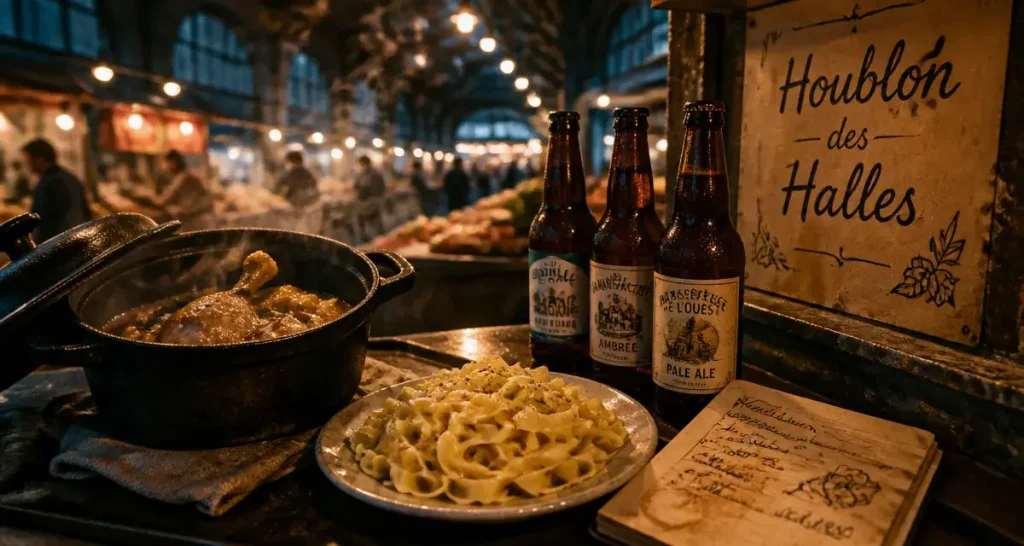 Biere des halles : cocotte fumante et bière artisanale