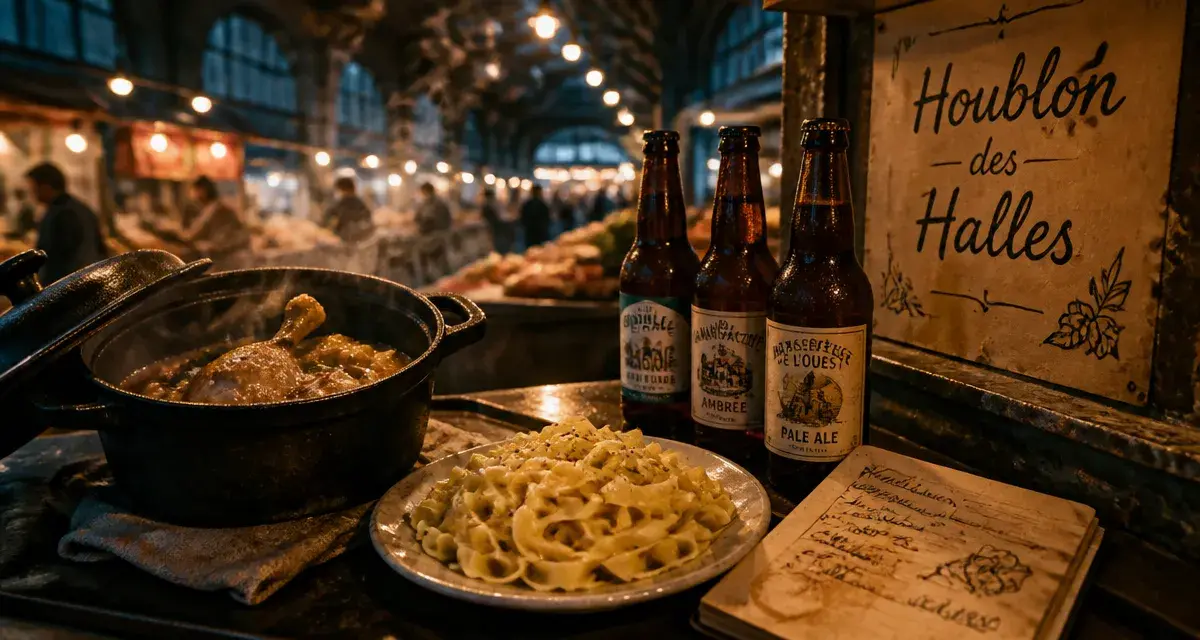 Biere des halles : cocotte fumante et bière artisanale