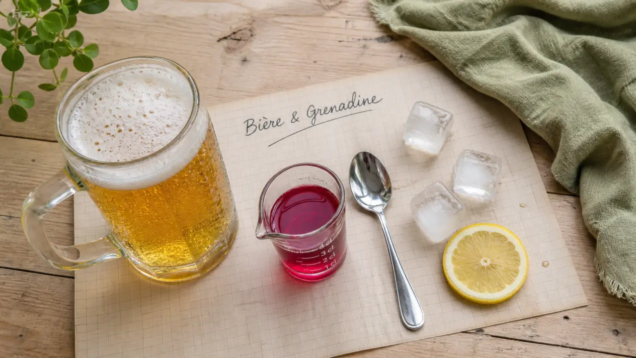 Biere sirop grenadine pour bière blonde légère, dosage sans sucre