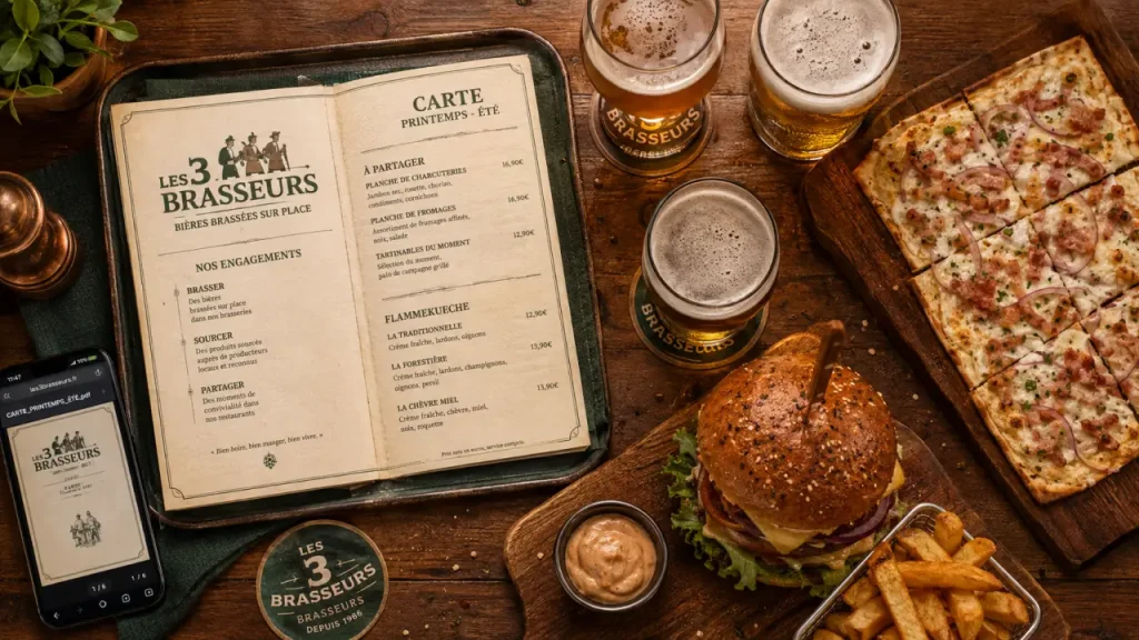 Carte les 3 brasseurs : menu, prix et PDF à vérifier