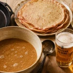 Crêpe à la bière du nord et pâte légère au malt, poêle et bière ambrée