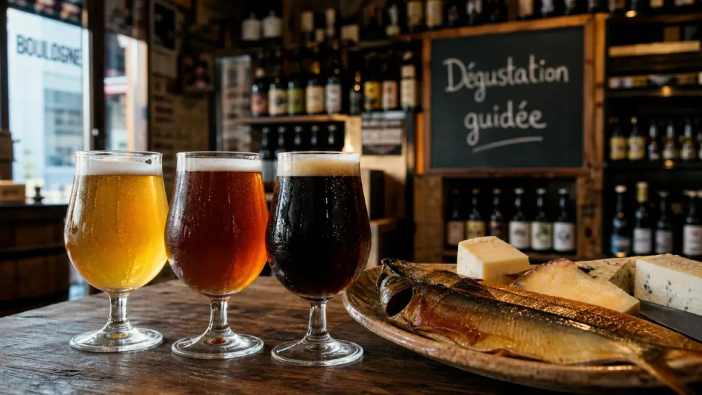 Dégustation bière boulogne : verres tulipe, accords et brasserie, ambiance cave