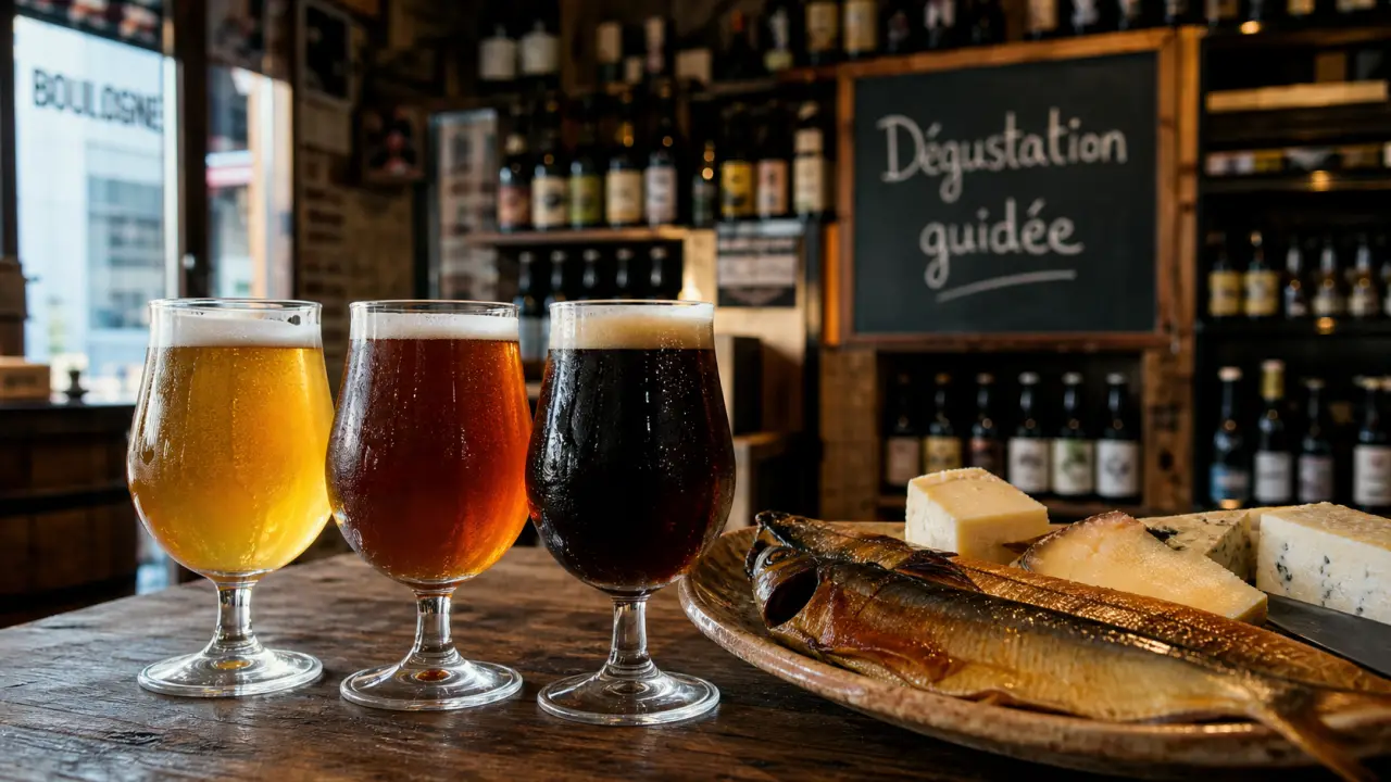 Dégustation bière boulogne : verres tulipe, accords et brasserie, ambiance cave