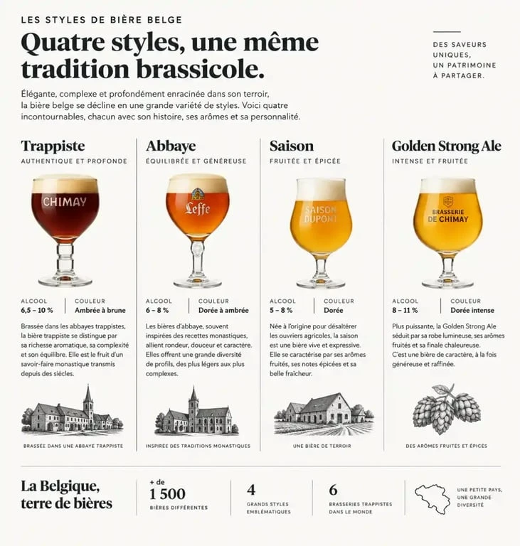 Infographie des styles de bières belges pour votre achat de bière en Belgique à la frontière