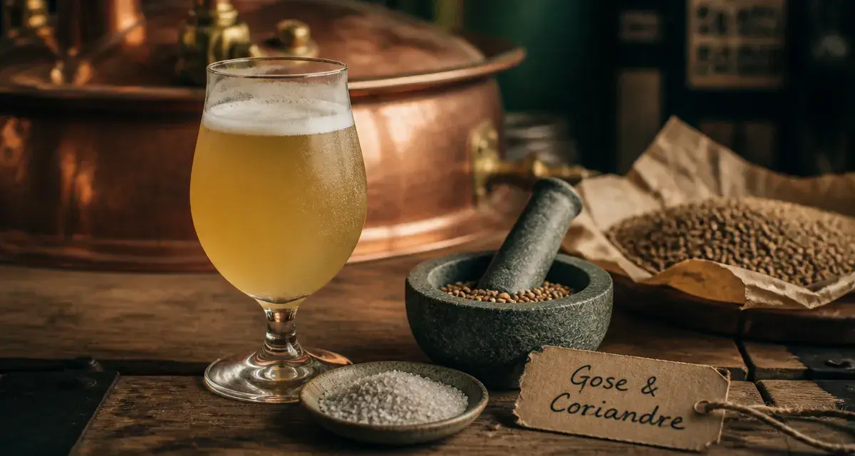 Gose allemande trouble jaune pâle, sel et coriandre, bière salée acidulée