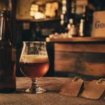 Bouteille de bière goudale du Nord et verre ambré, brasserie artisanale