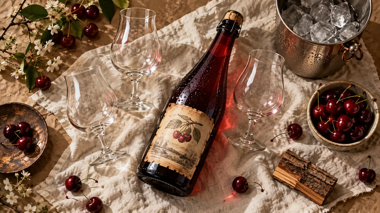 Kriek belge, sucre, lambic et cerises sur fond kraft