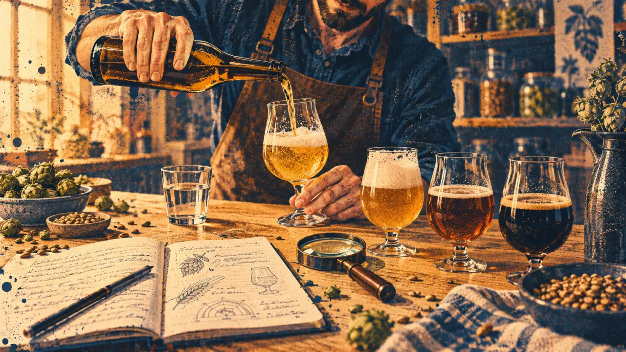 Zythologie : verre tulipe et bière dorée à la dégustation