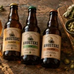 anosteke biere : blonde, IPA et saison, verre tulipe et planche de dégustation