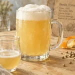 Bière blanche Witbier trouble, coriandre et orange sur fond brassage