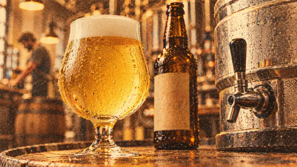 Blonde du nord en fût 30 l, verre tulipe en cave brassicole