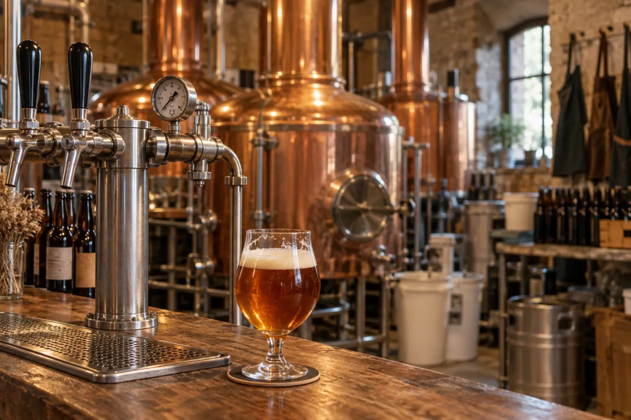 Brasserie des rieux à Vogüé : tireuse à bière sur comptoir