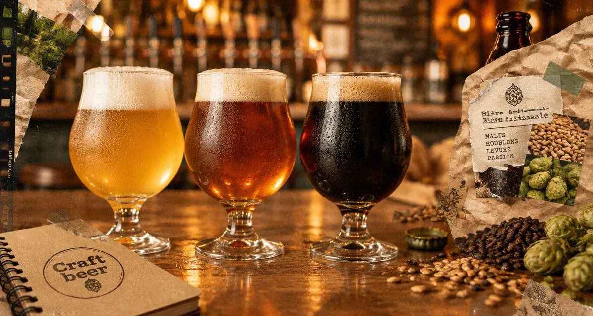 craft beer : trois verres tulipe avec mousse maltée