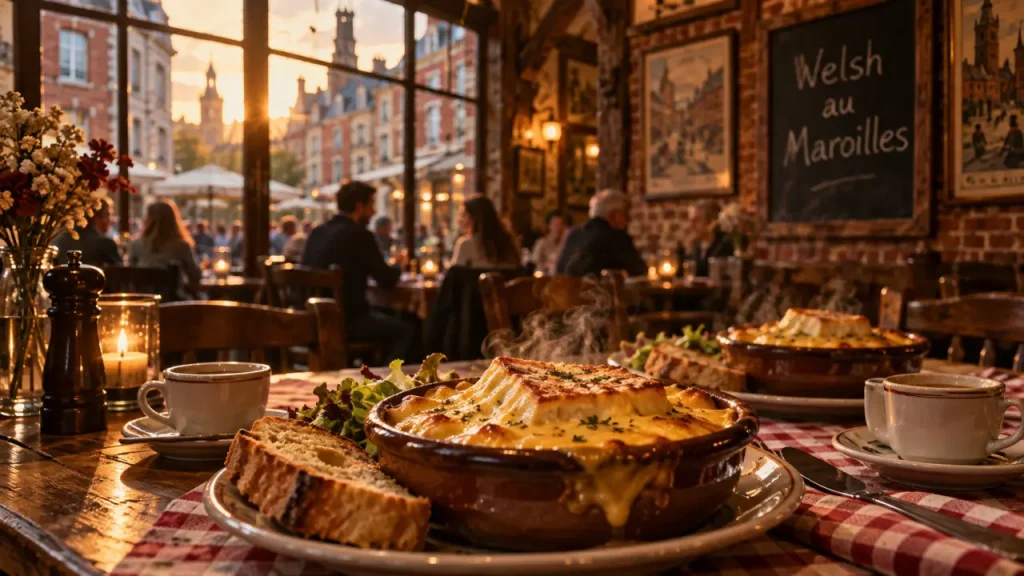 Estaminet du welsh rue de gand lille : welsh au maroilles fumant en intérieur